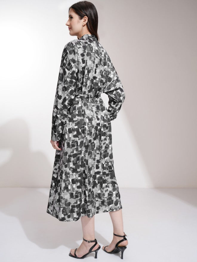 Tokyo Talkies Women Black Printed Fit and Flare Dress - Black - Image 3