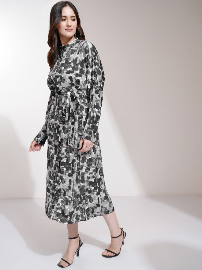 Tokyo Talkies Women Black Printed Fit and Flare Dress - Black - Image 4