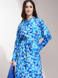 Tokyo Talkies Women Blue Printed Fit and Flare Dress - Blue - Image 1