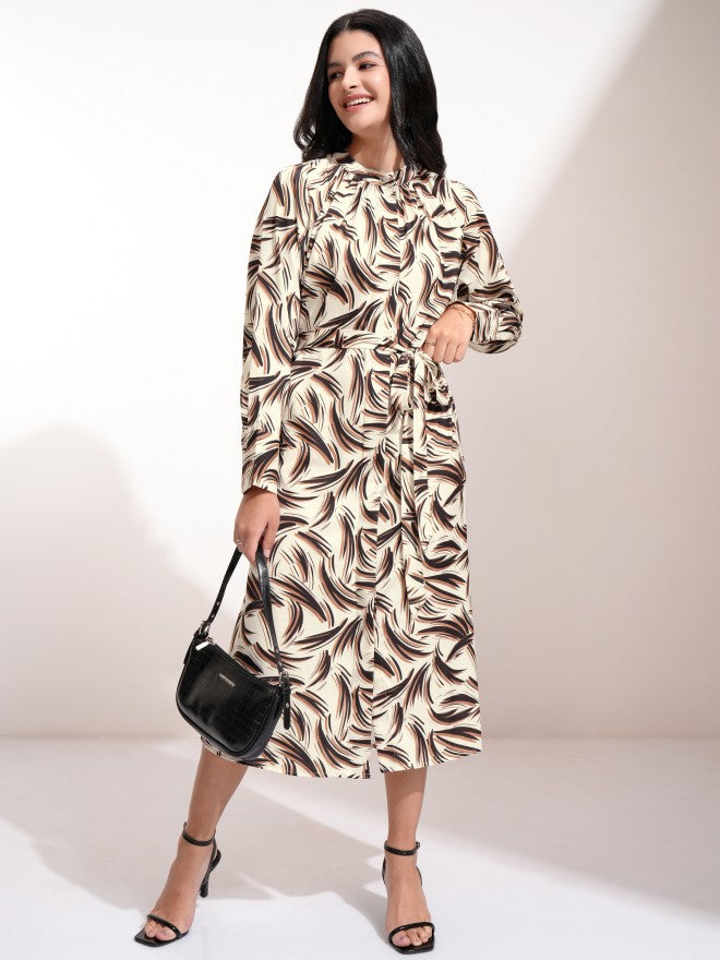 Tokyo Talkies Women Beige Printed A-Line Dress - Beige - Image 1