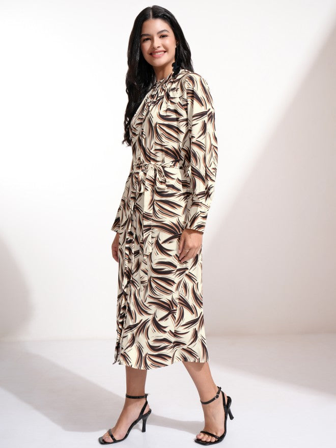 Tokyo Talkies Women Beige Printed A-Line Dress - Beige - Image 3