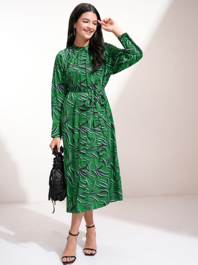 Tokyo Talkies Women Green Printed Fit And Flare Dress - Green - Image 1