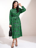 Tokyo Talkies Women Green Printed Fit And Flare Dress - Green - Image 1