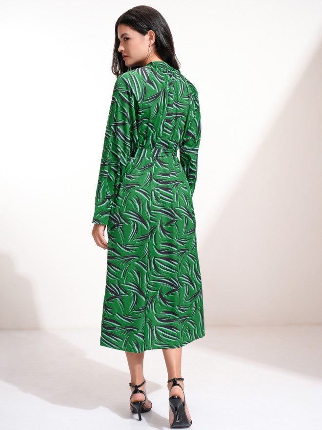 Tokyo Talkies Women Green Printed Fit And Flare Dress - Green - Image 2