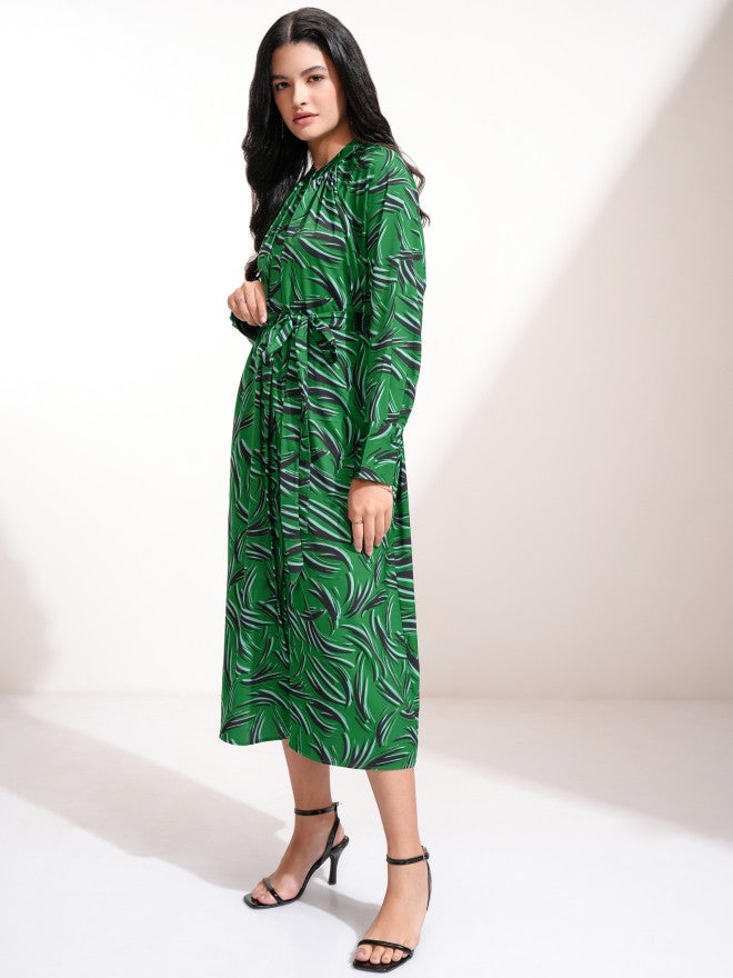 Tokyo Talkies Women Green Printed Fit And Flare Dress - Green - Image 3