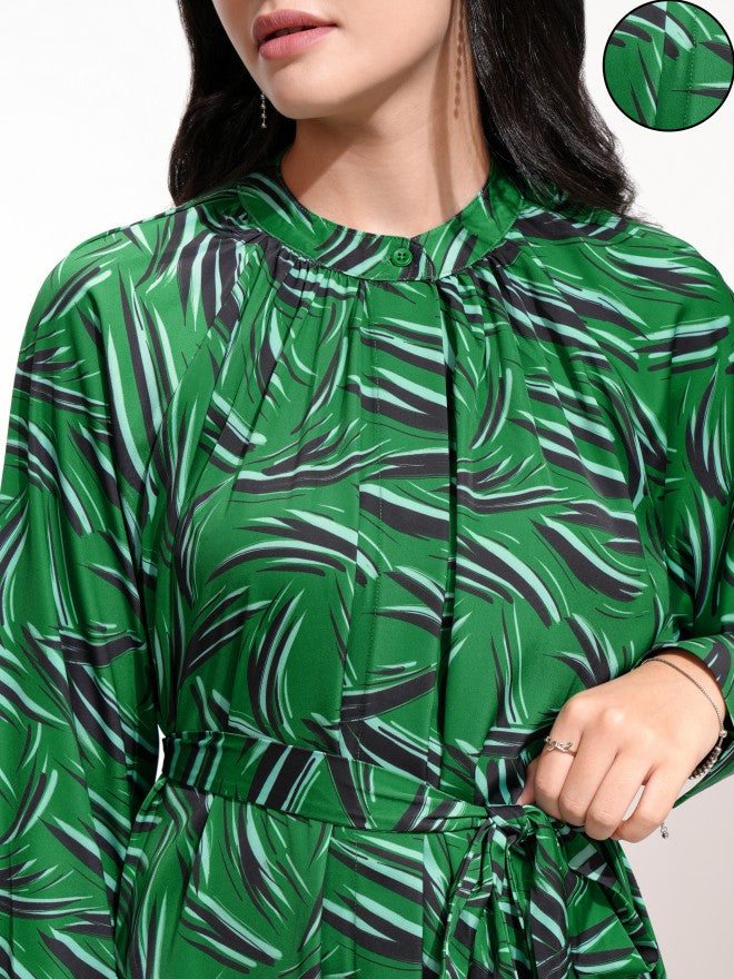 Tokyo Talkies Women Green Printed Fit And Flare Dress - Green - Image 4