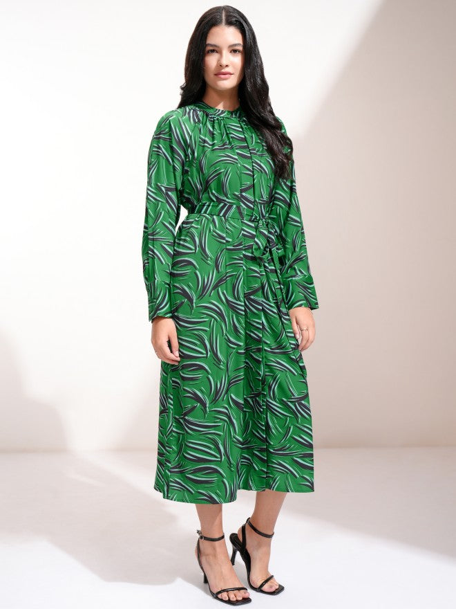 Tokyo Talkies Women Green Printed Fit And Flare Dress - Green - Image 5