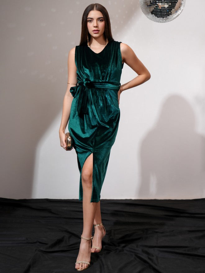 Tokyo Talkies Women Green Solid Sheath Dress - Green - Image 1