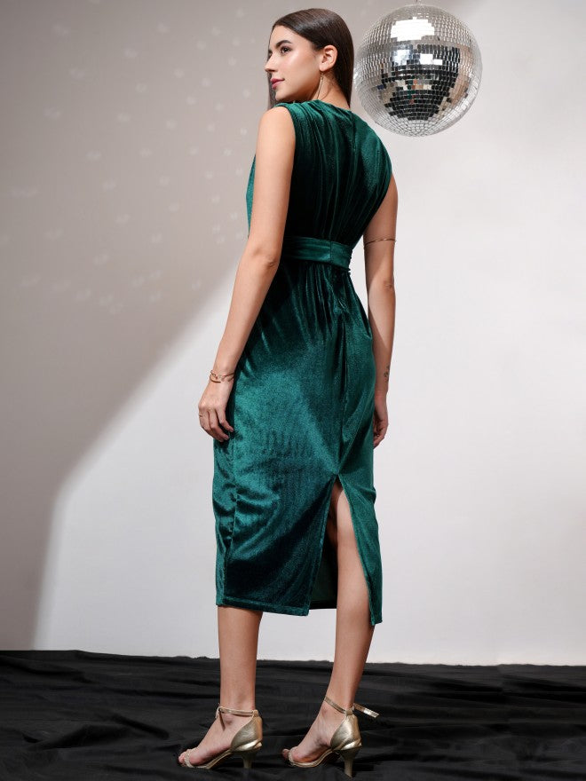 Tokyo Talkies Women Green Solid Sheath Dress - Green - Image 2