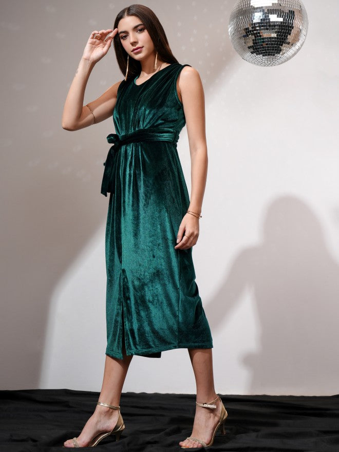 Tokyo Talkies Women Green Solid Sheath Dress - Green - Image 3