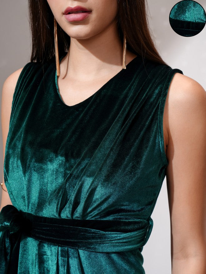 Tokyo Talkies Women Green Solid Sheath Dress - Green - Image 4