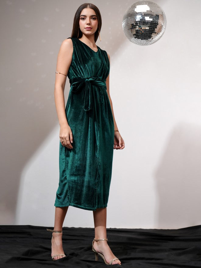 Tokyo Talkies Women Green Solid Sheath Dress - Green - Image 5