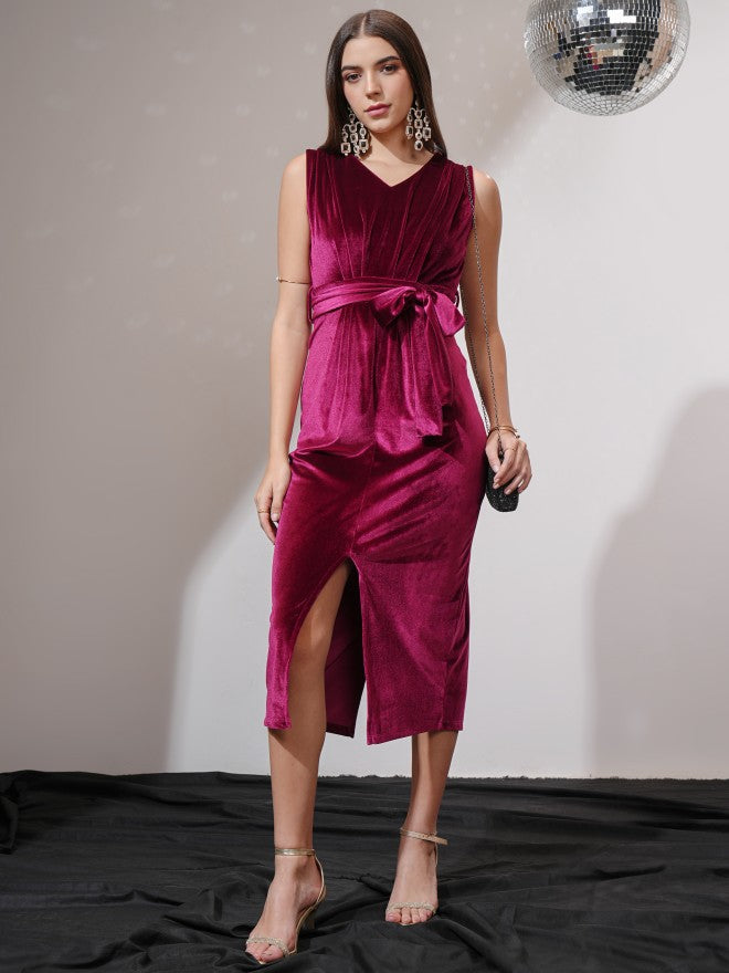 Tokyo Talkies Women Maroon Solid Sheath Dress - Maroon - Image 1
