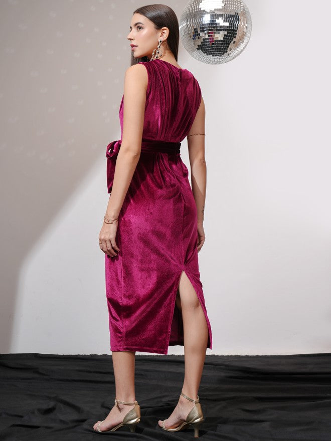 Tokyo Talkies Women Maroon Solid Sheath Dress - Maroon - Image 3