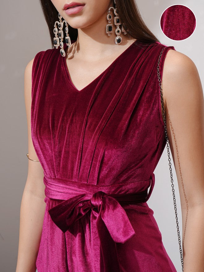 Tokyo Talkies Women Maroon Solid Sheath Dress - Maroon - Image 5