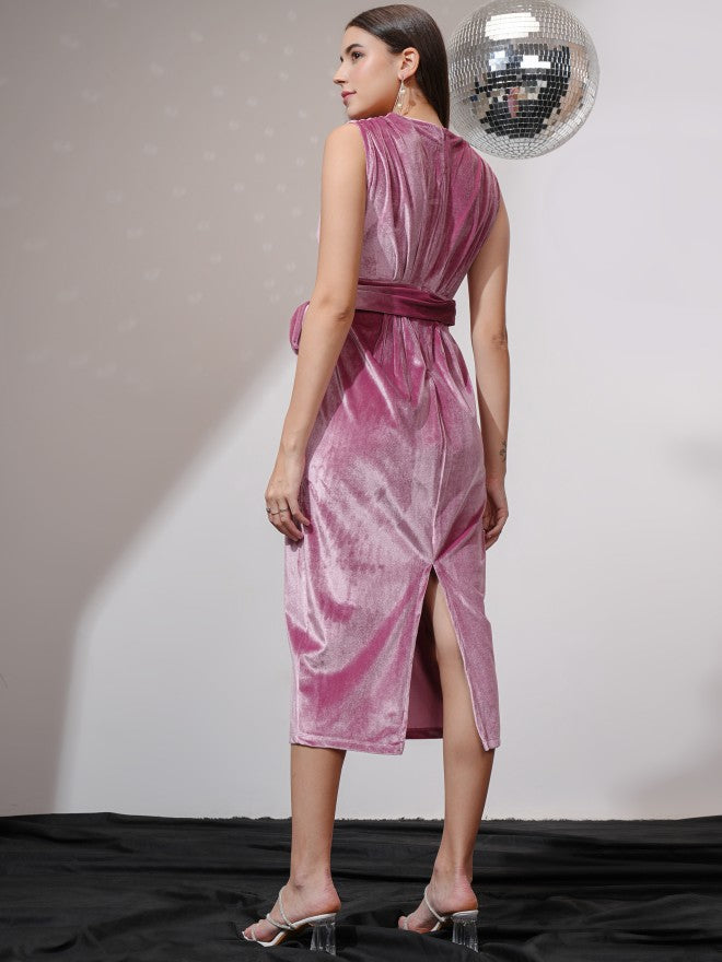 Tokyo Talkies Women Pink Solid Sheath Dress - Pink - Image 3