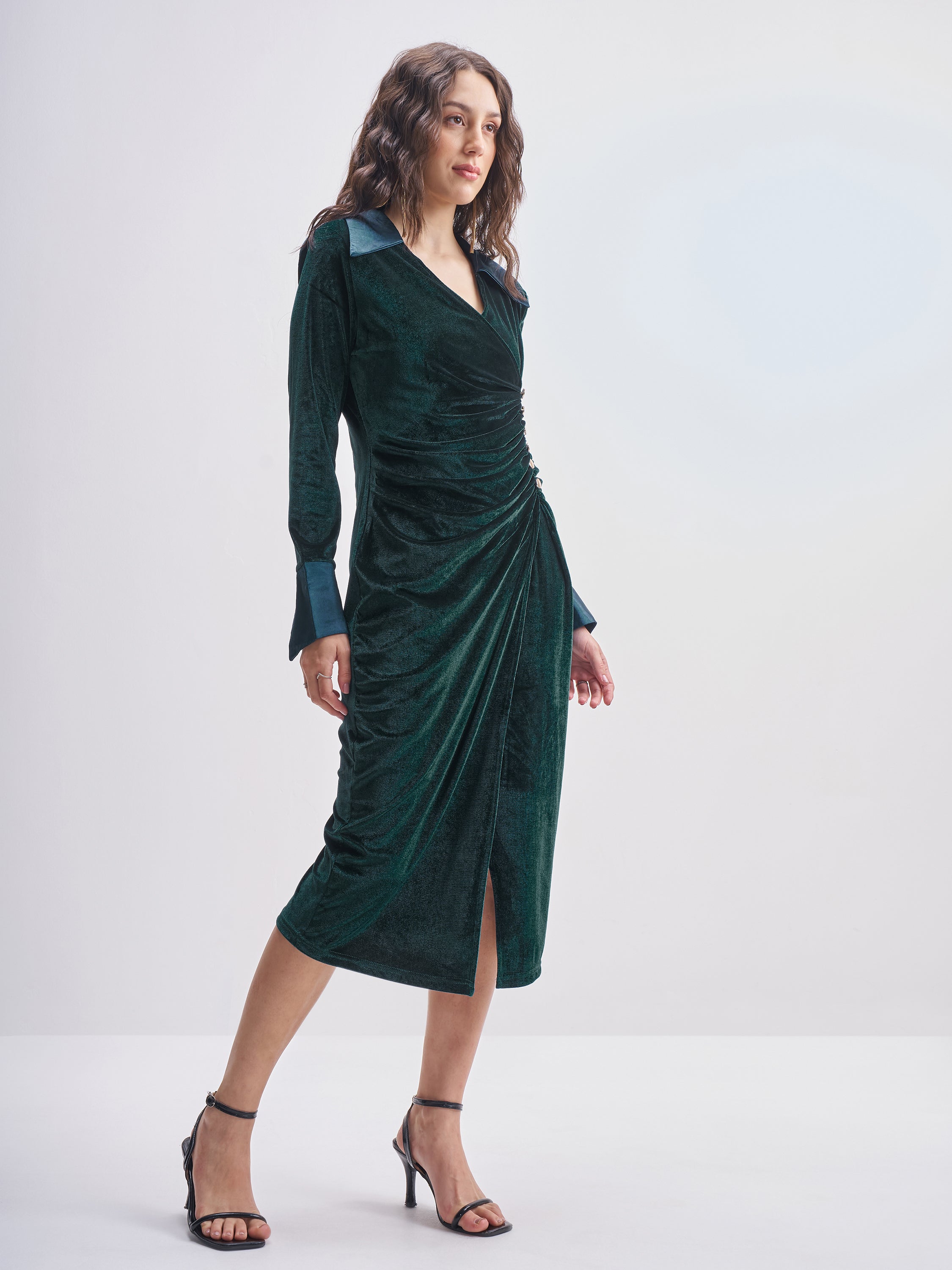 Tokyo Talkies Women Green Solid Shirt Dress - Green - Image 4