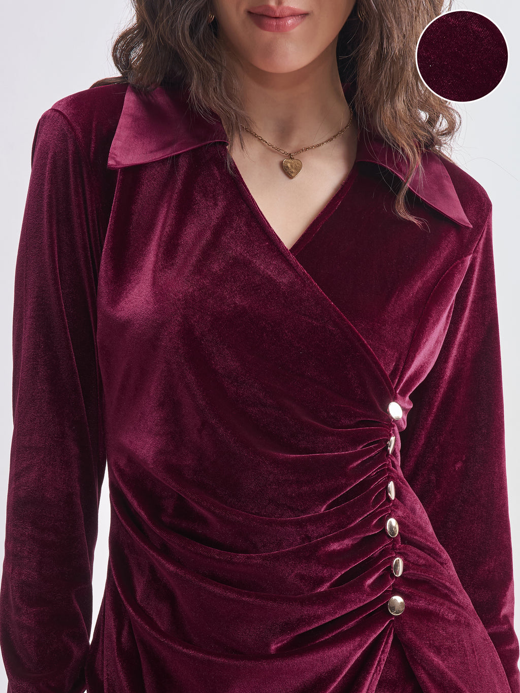 Tokyo Talkies Women Maroon Solid Shirt Dress - Maroon - Image 5