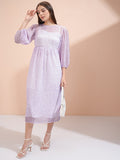 Tokyo Talkies Women Purple Embroidered Fit And Flare Dress - Purple - Image 1