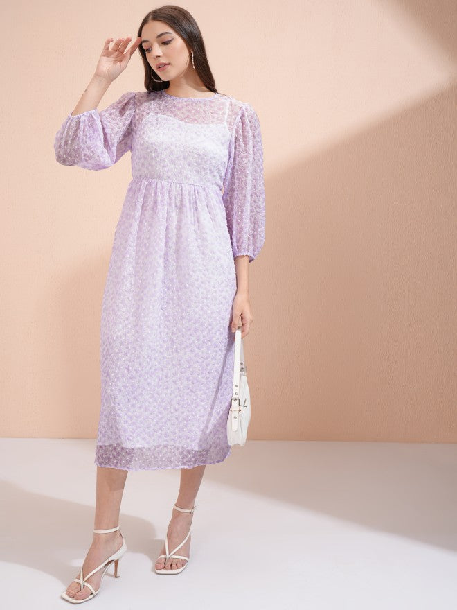 Tokyo Talkies Women Purple Embroidered Fit And Flare Dress - Purple - Image 1