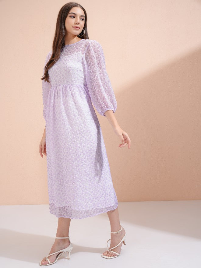 Tokyo Talkies Women Purple Embroidered Fit And Flare Dress - Purple - Image 2