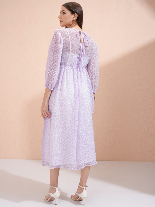 Tokyo Talkies Women Purple Embroidered Fit And Flare Dress - Purple - Image 3