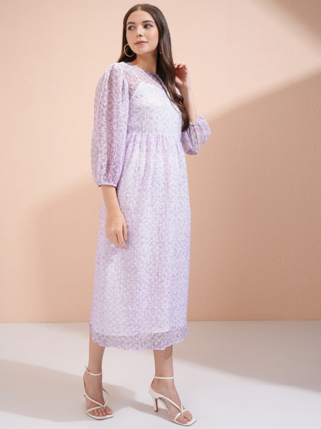 Tokyo Talkies Women Purple Embroidered Fit And Flare Dress - Purple - Image 4