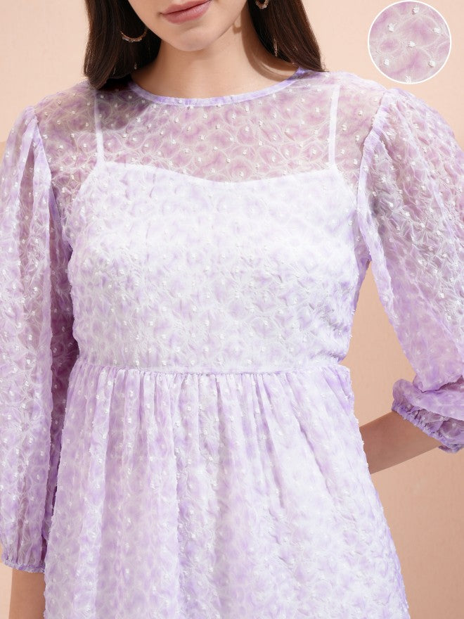 Tokyo Talkies Women Purple Embroidered Fit And Flare Dress - Purple - Image 5