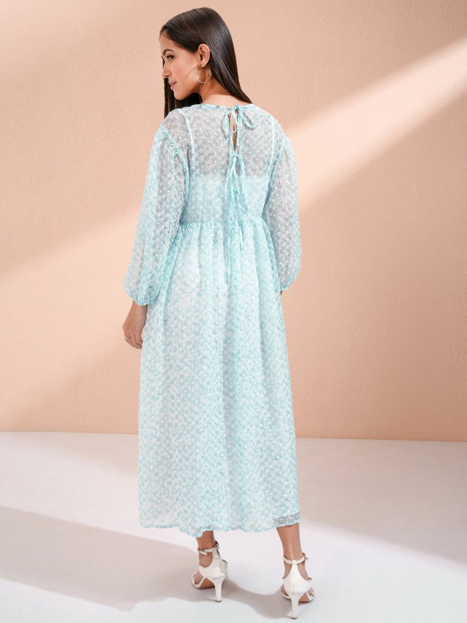 Tokyo Talkies Women Blue Embroidered Fit And Flare Dress - Blue - Image 2