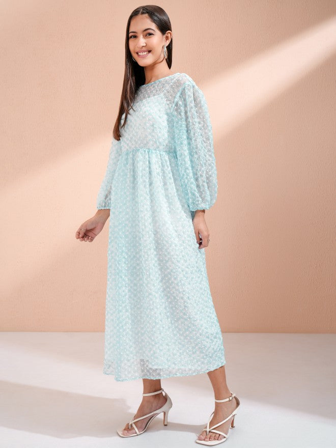 Tokyo Talkies Women Blue Embroidered Fit And Flare Dress - Blue - Image 3