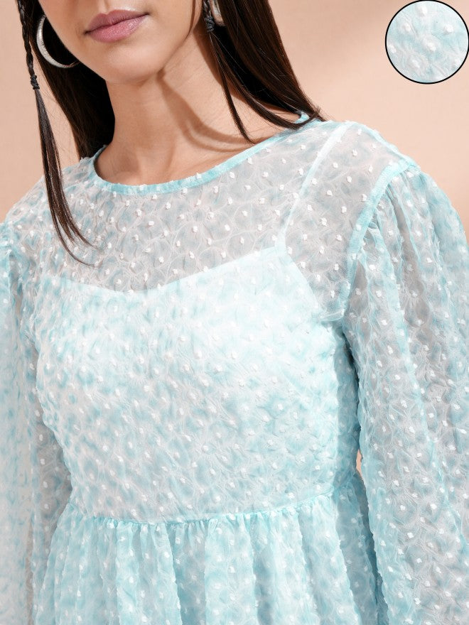 Tokyo Talkies Women Blue Embroidered Fit And Flare Dress - Blue - Image 5