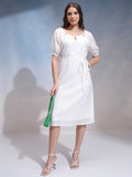 Tokyo Talkies Women White Self Design A-Line Dress - White - Image 1