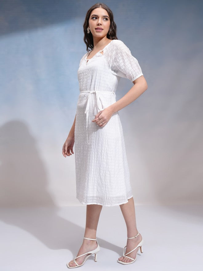 Tokyo Talkies Women White Self Design A-Line Dress - White - Image 2