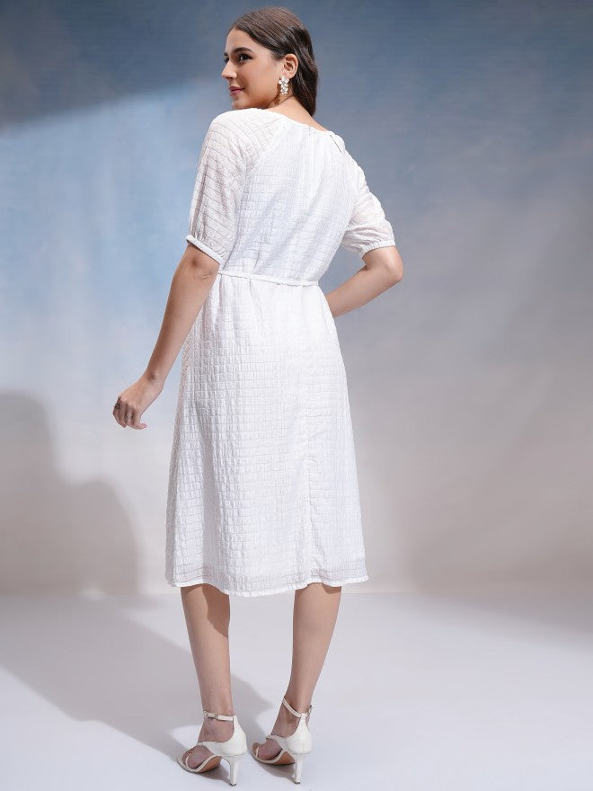 Tokyo Talkies Women White Self Design A-Line Dress - White - Image 3