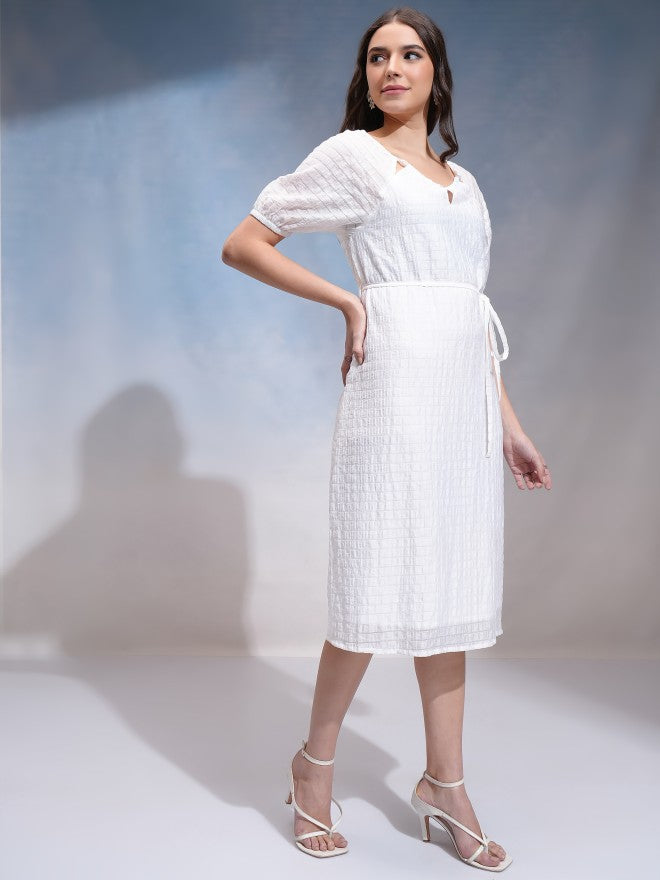 Tokyo Talkies Women White Self Design A-Line Dress - White - Image 4