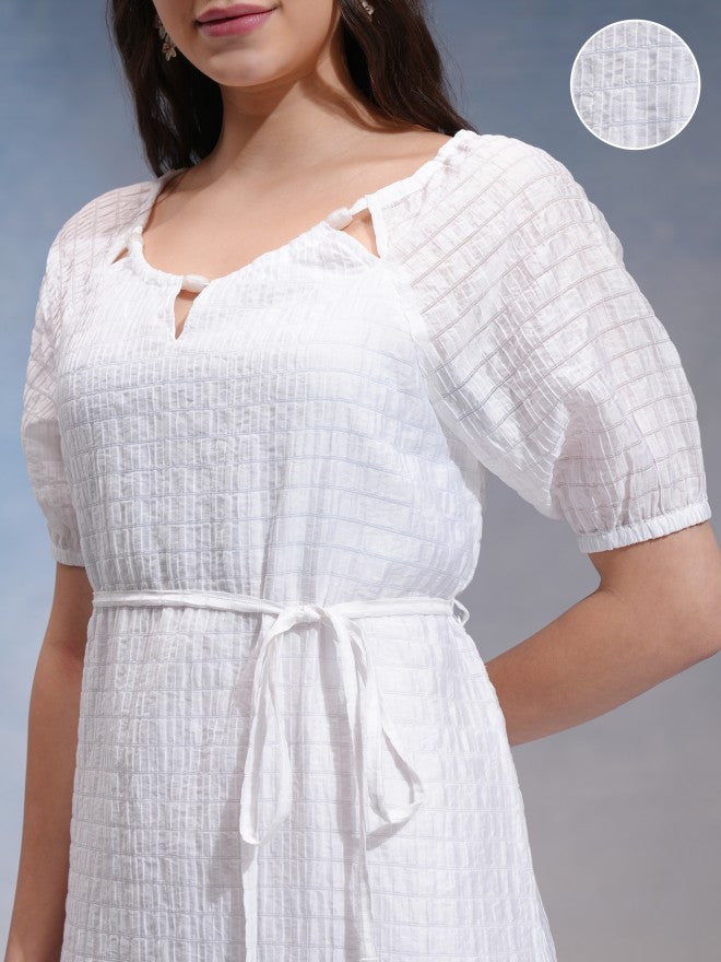 Tokyo Talkies Women White Self Design A-Line Dress - White - Image 5