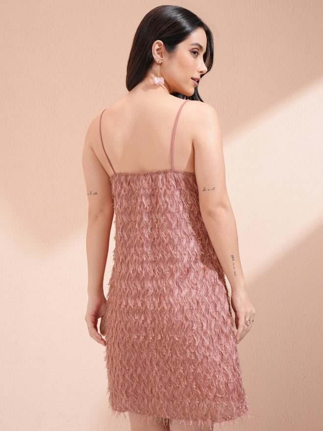 Tokyo Talkies Women Burgundy Embellished A-Line Dress - Burgundy - Image 3