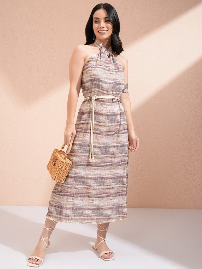 Tokyo Talkies Women Purple Printed A-Line Dress - Purple - Image 1