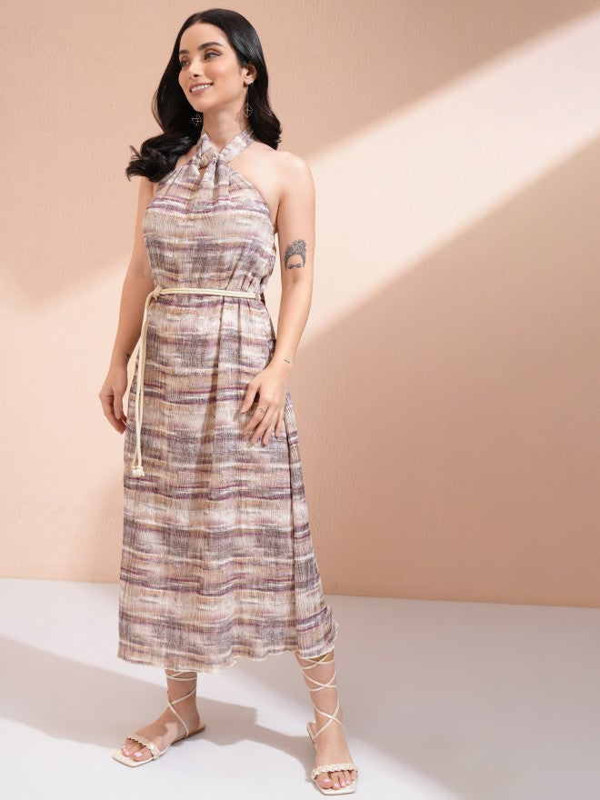 Tokyo Talkies Women Purple Printed A-Line Dress - Purple - Image 2