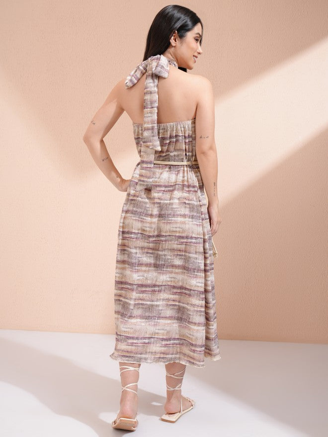 Tokyo Talkies Women Purple Printed A-Line Dress - Purple - Image 3