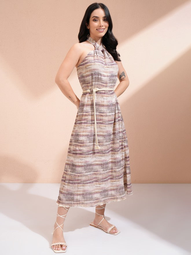 Tokyo Talkies Women Purple Printed A-Line Dress - Purple - Image 4