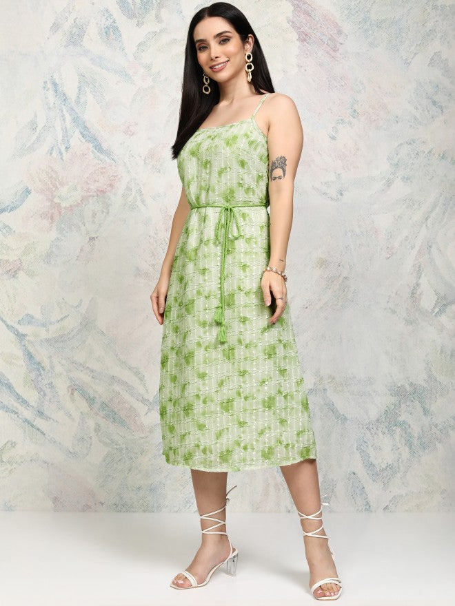 Tokyo Talkies Women Green Embroidered Fit and Flare Dress - Green - Image 4