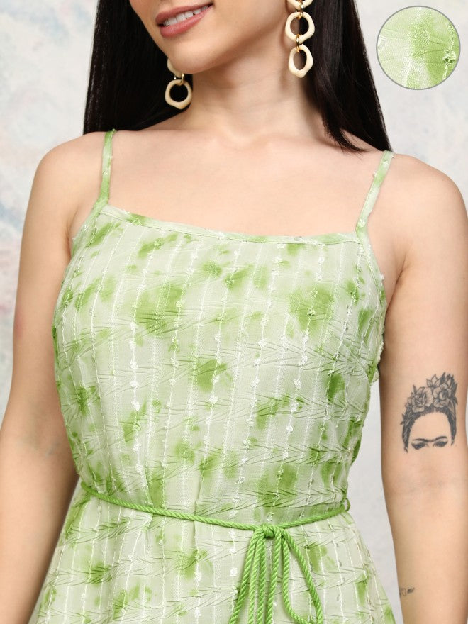 Tokyo Talkies Women Green Embroidered Fit and Flare Dress - Green - Image 5