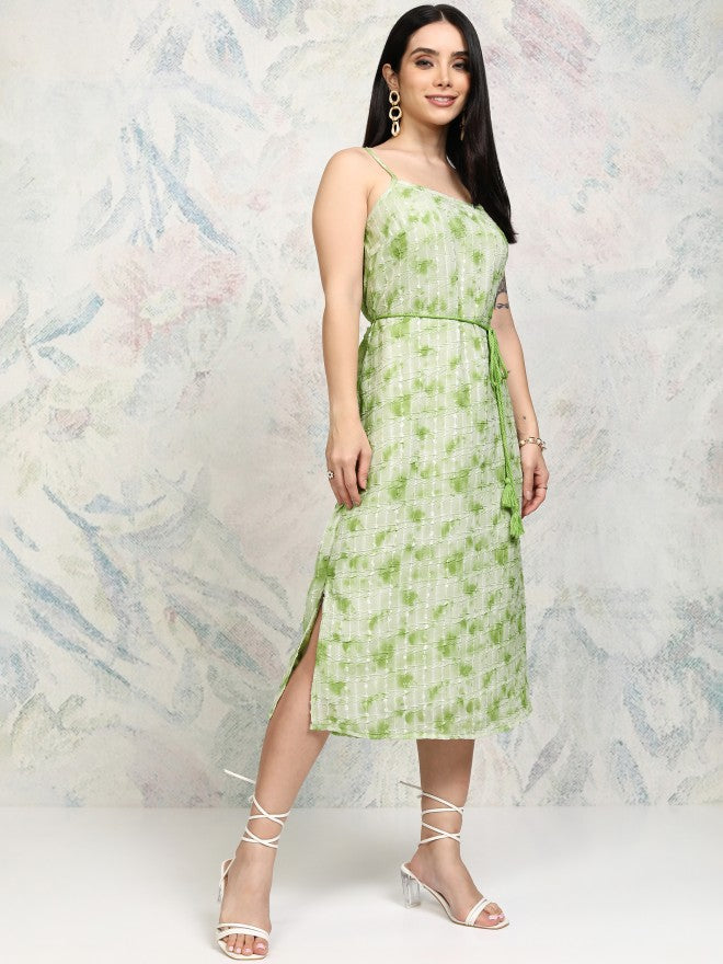 Tokyo Talkies Women Green Embroidered Fit and Flare Dress - Green - Image 6