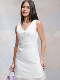 Tokyo Talkies Women White Self Design Fit and Flare Dress - White - Image 1