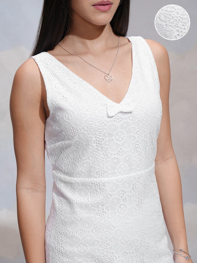 Tokyo Talkies Women White Self Design Fit and Flare Dress - White - Image 5