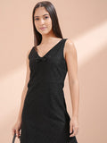 Tokyo Talkies Women Black Self Design Fit And Flare Dress - Black - Image 1
