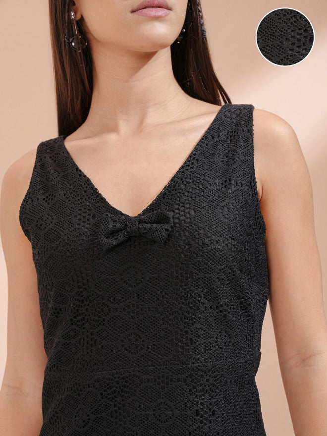 Tokyo Talkies Women Black Self Design Fit And Flare Dress - Black - Image 5