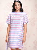 Tokyo Talkies Women Blue Striped T-shirt Dress - Blue - Image 1