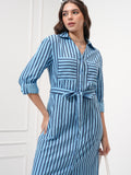 Tokyo Talkies Women Blue Striped Shirt Dress - Blue - Image 1